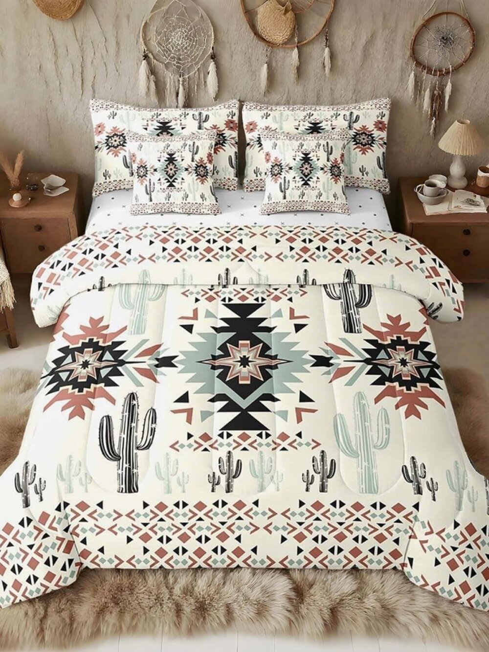 Khaki Southwestern Aztec 7 Pieces Bedding Set Kids Geometric Vintage Comforter S